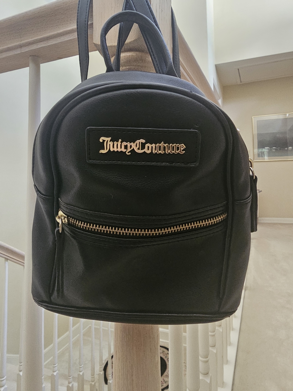 Vintage Juicy Couture Leather Black Mini Backpack with Cream Logo Lining